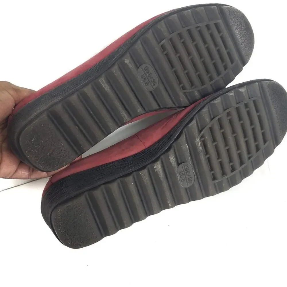 Flexx Stretch Run Wedge Red Shoes Comfort Slip On Nubuck Leather Flats Size 39 8